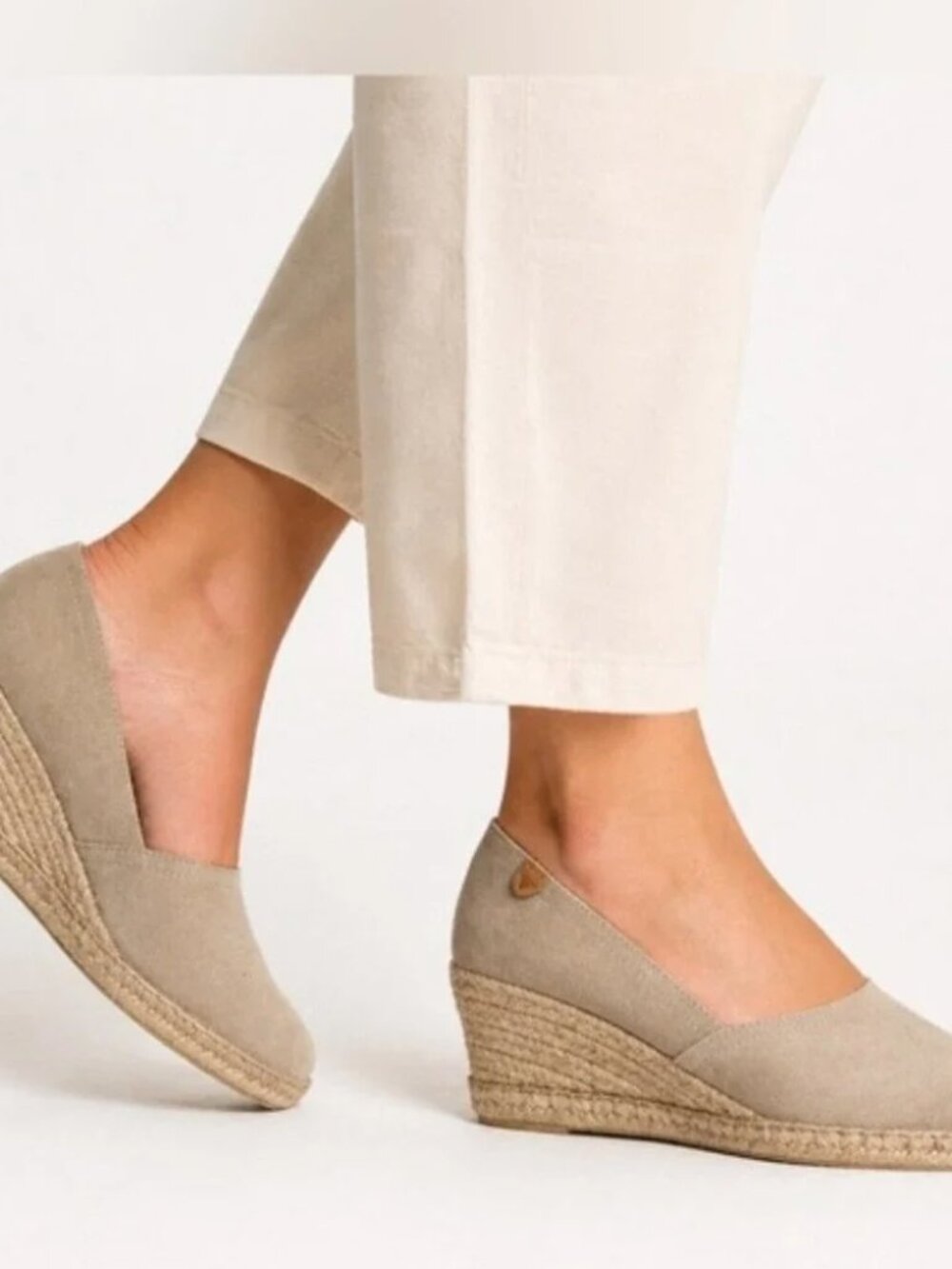 Verbenas Mamen Suede Slip-On Wedge Espadrilles, Stone, Sz 39